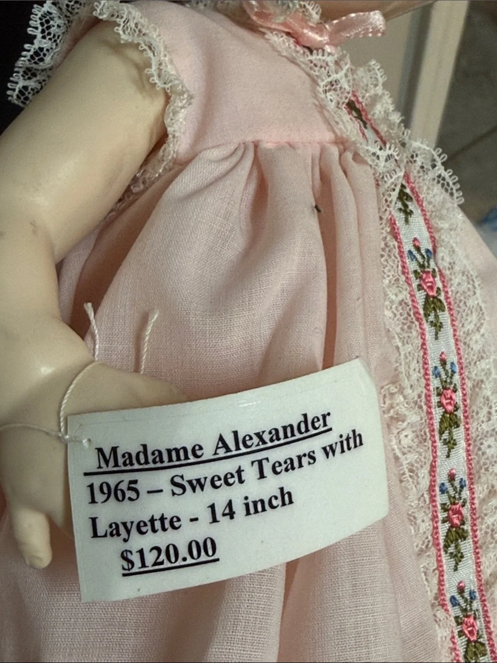 Madame Alexander Sweet Tears Pink Dress Doll With Pacifier